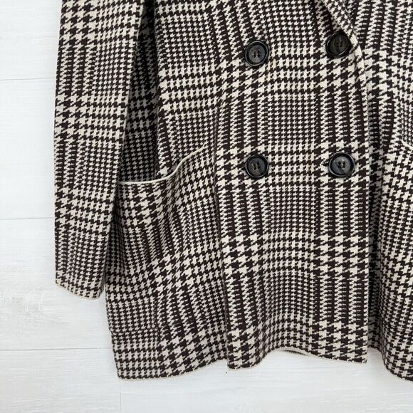 Zara Houndstooth Double Breasted Oversized Knit Sweater Blazer Jacket Size M - Picture 7 of 16